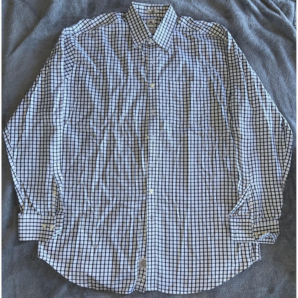 Peter Millar Dress Shirt Mens XLT White Check Classic Fit Easycare Long Sleeve